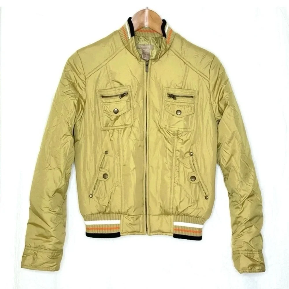 Vintage Gadzooks 90s Gold Bomber Jacket Y2K Puffer Crop Medium (Fits XS)